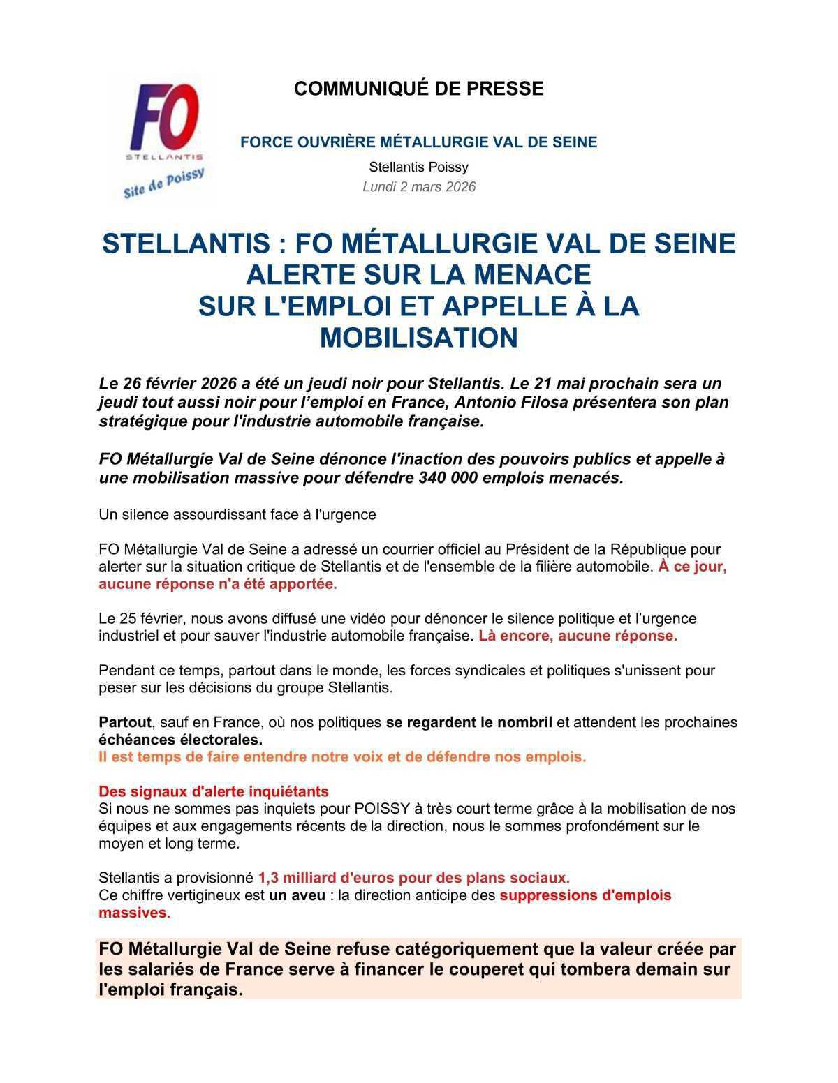 🚨 COMMUNIQUÉ DE PRESSE : 21 MAI 2026 - 340 000 EMPLOIS EN JEU MENACES SUR L'EMPLOI 🚨 COMMUNIQUÉ DE PRESSE : 21 MAI 2026 - 340 000 EMPLOIS EN JEU MENACES SUR L'EMPLOI