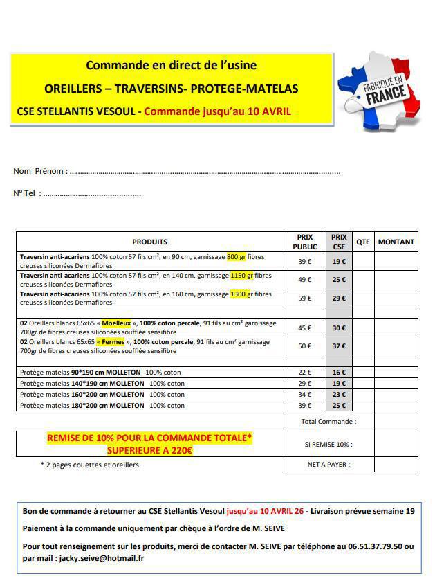 Commande de couettes, oreillers, traversins, protège-matelas