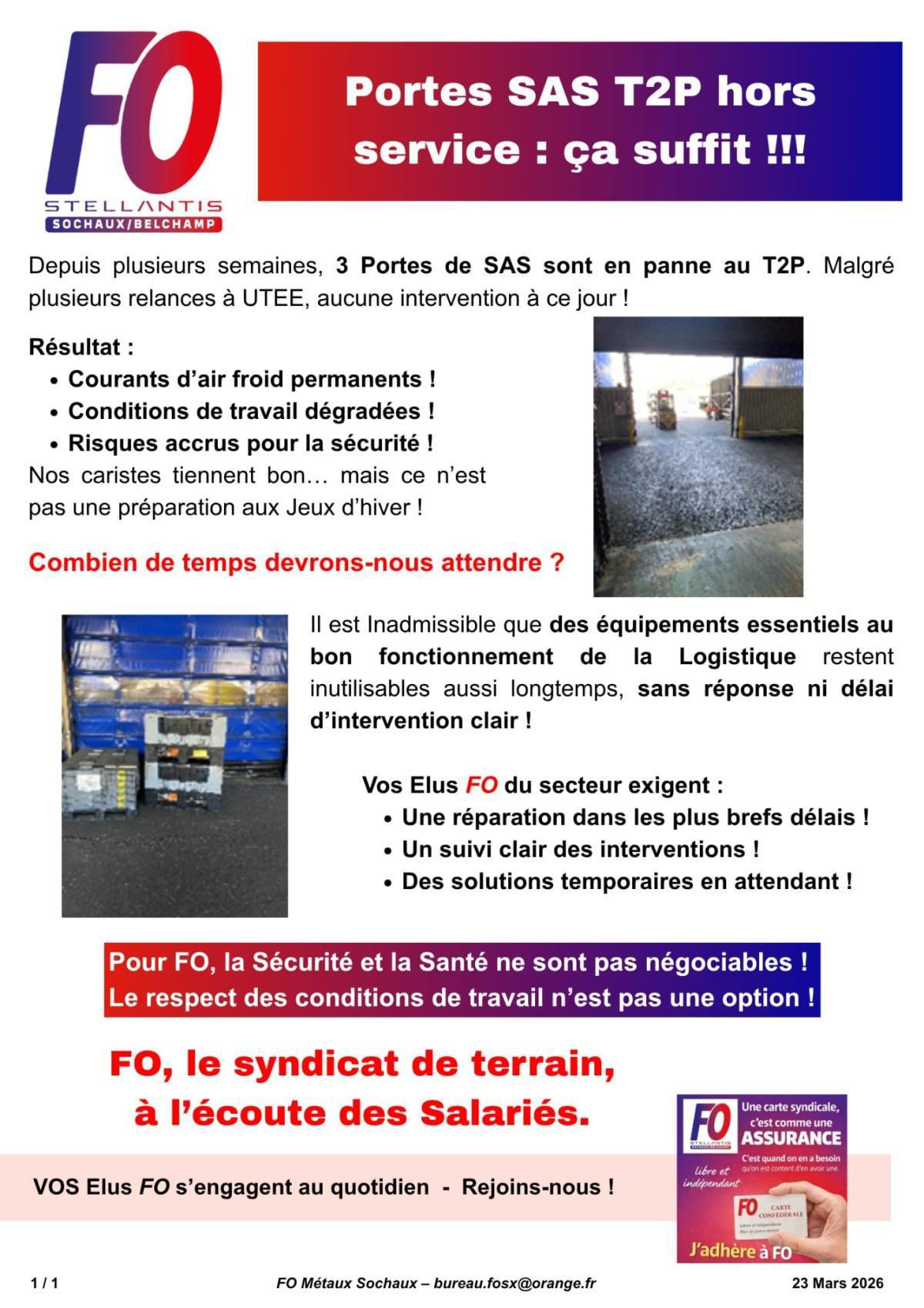 Soc: Portes de SAS T2P hors service !