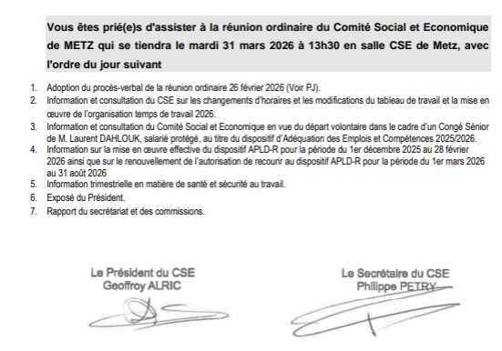 Convocation CSE ordinaire Metz