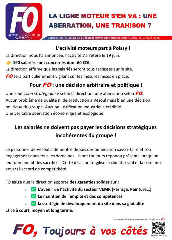 VESOUL : La ligne moteur s'en va - une aberration, une trahison ? VESOUL : La ligne moteur s'en va - une aberration, une trahison ?