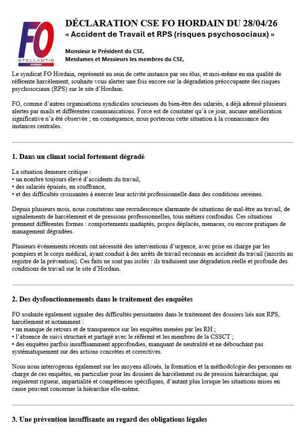 DECLARATION FO CSE ORDINAIRE 28/04/26