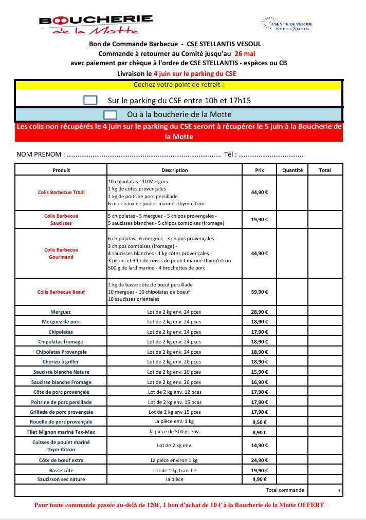 Commande colis BARBECUE Commande colis BARBECUE