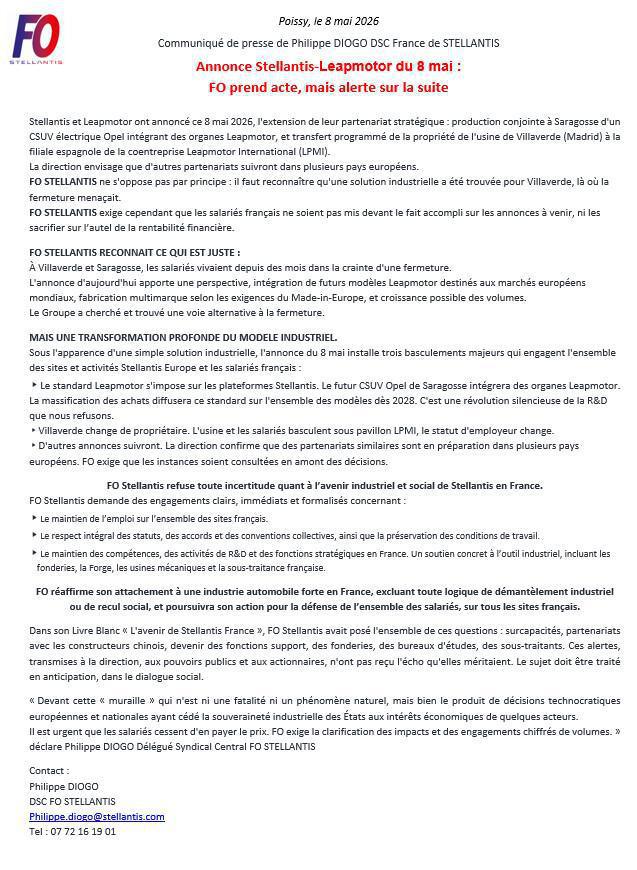 Annonces Stellantis-Leapmotor du 8mai 2026