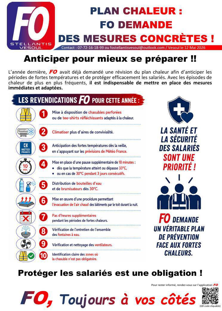 PLAN CHALEUR : FO DEMANDE DES MESURES CONCRÈTES !
