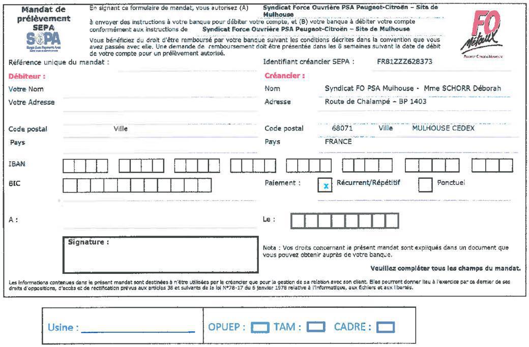 FEUILLE D'ADHESION FO MULHOUSE