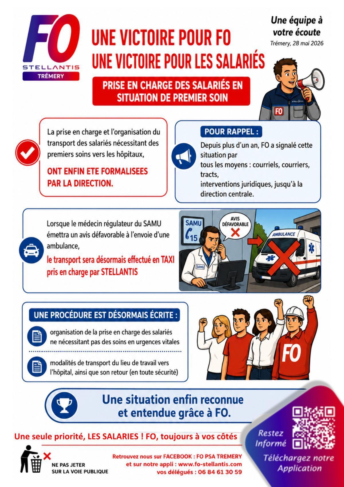 Transport des salariés en situation de 1er soins - Une victoire FO