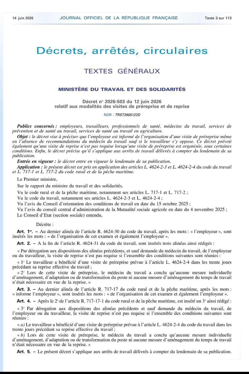 Arrêts de travail - Nouveaux décrets