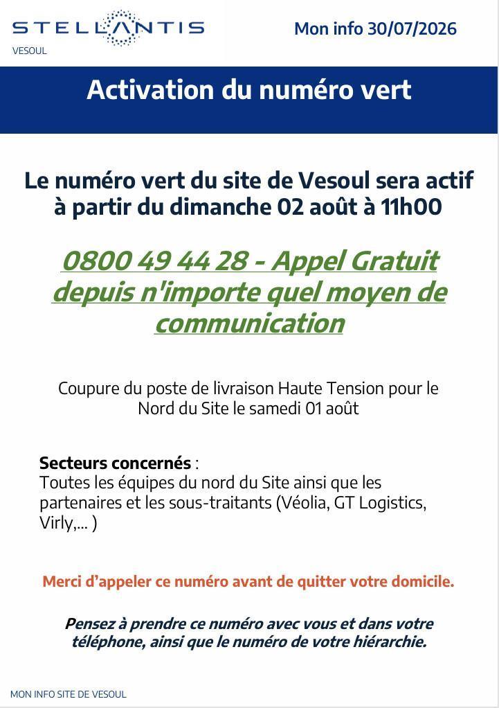 Numéro vert pour lundi 3 août