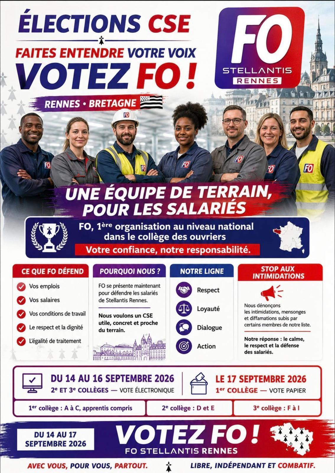 STELLANTIS RENNES: ÉLECTIONS CSE FAITES ENTENDRE VOTRE VOIX VOTEZ FO