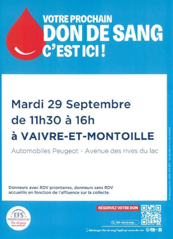 Don du sang le 29 septembre