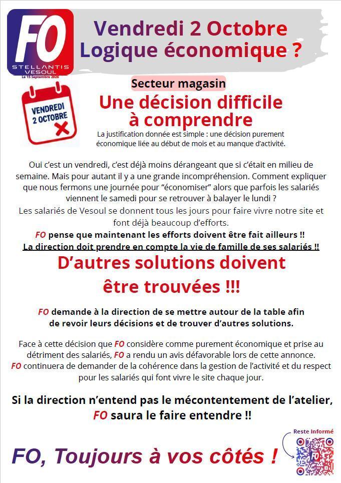 Vendredi 2 Octobre, Logique économique ?