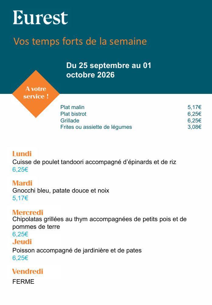 Menu du self : du 28 septembre au 1er octobre