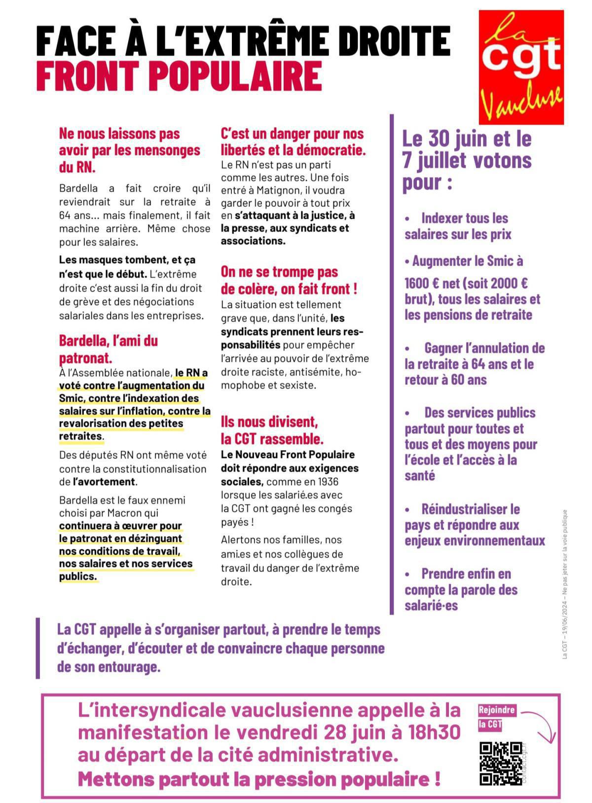 Manif vendredi 28 juin à 18h30 au départ de la cité administrative