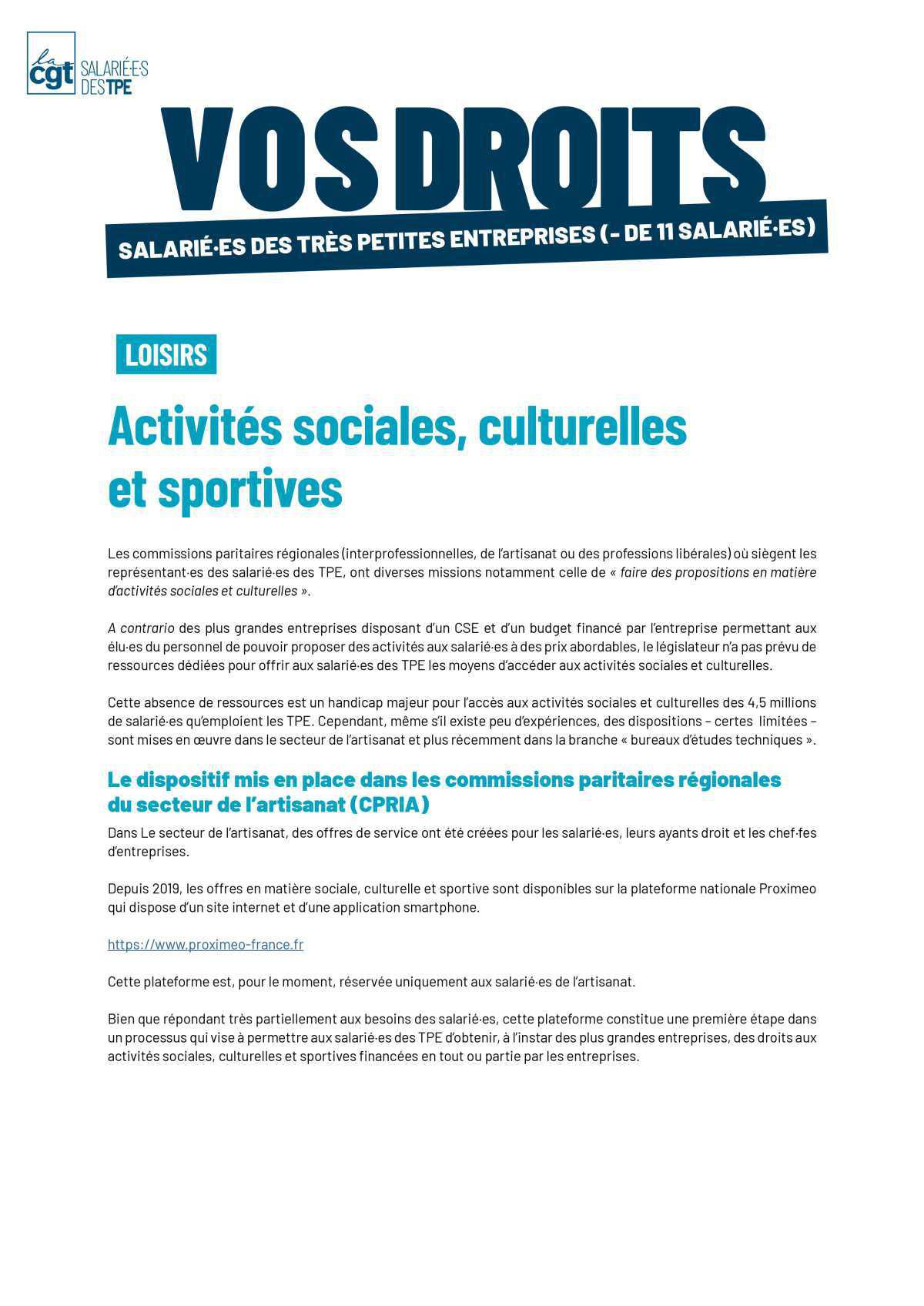 Activités sociales et culturelles