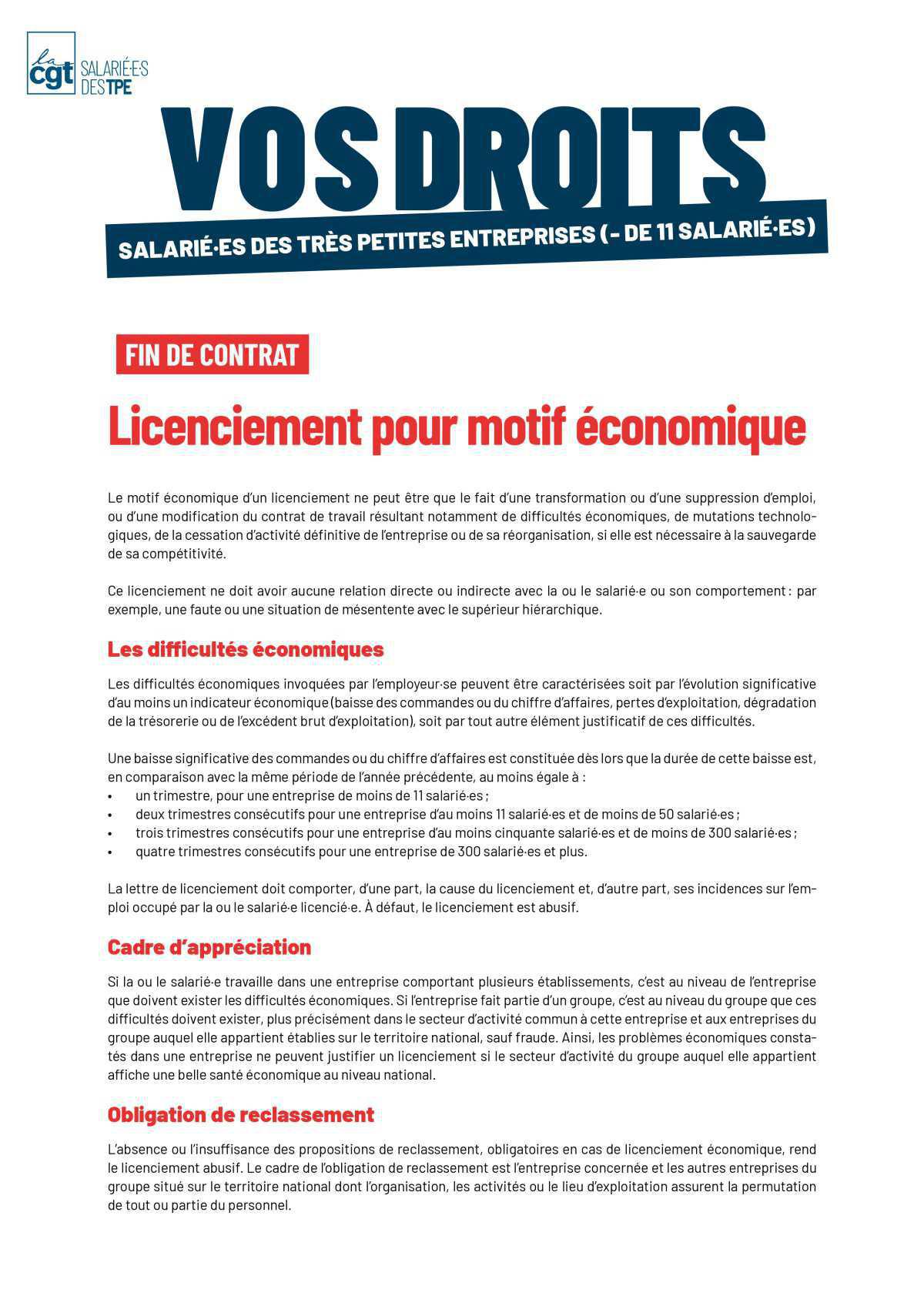 Licenciement motif économique