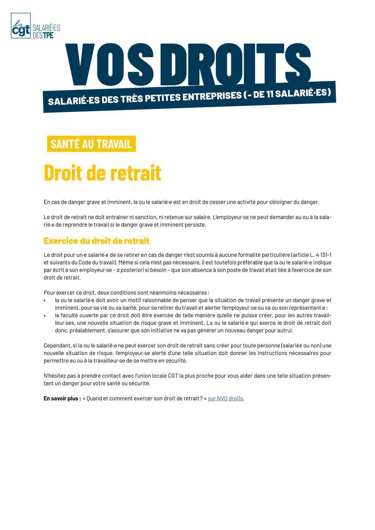 Santé au travail : droit de retrait