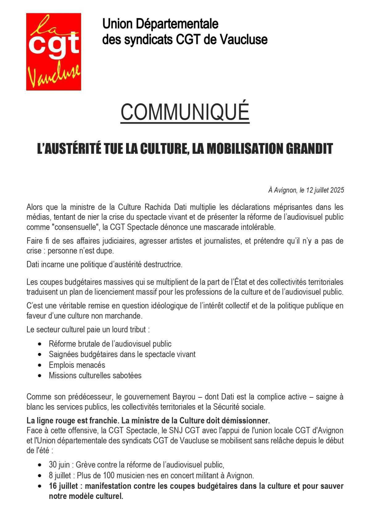 L'austérité tue la Culture, la mobilisation grandit 