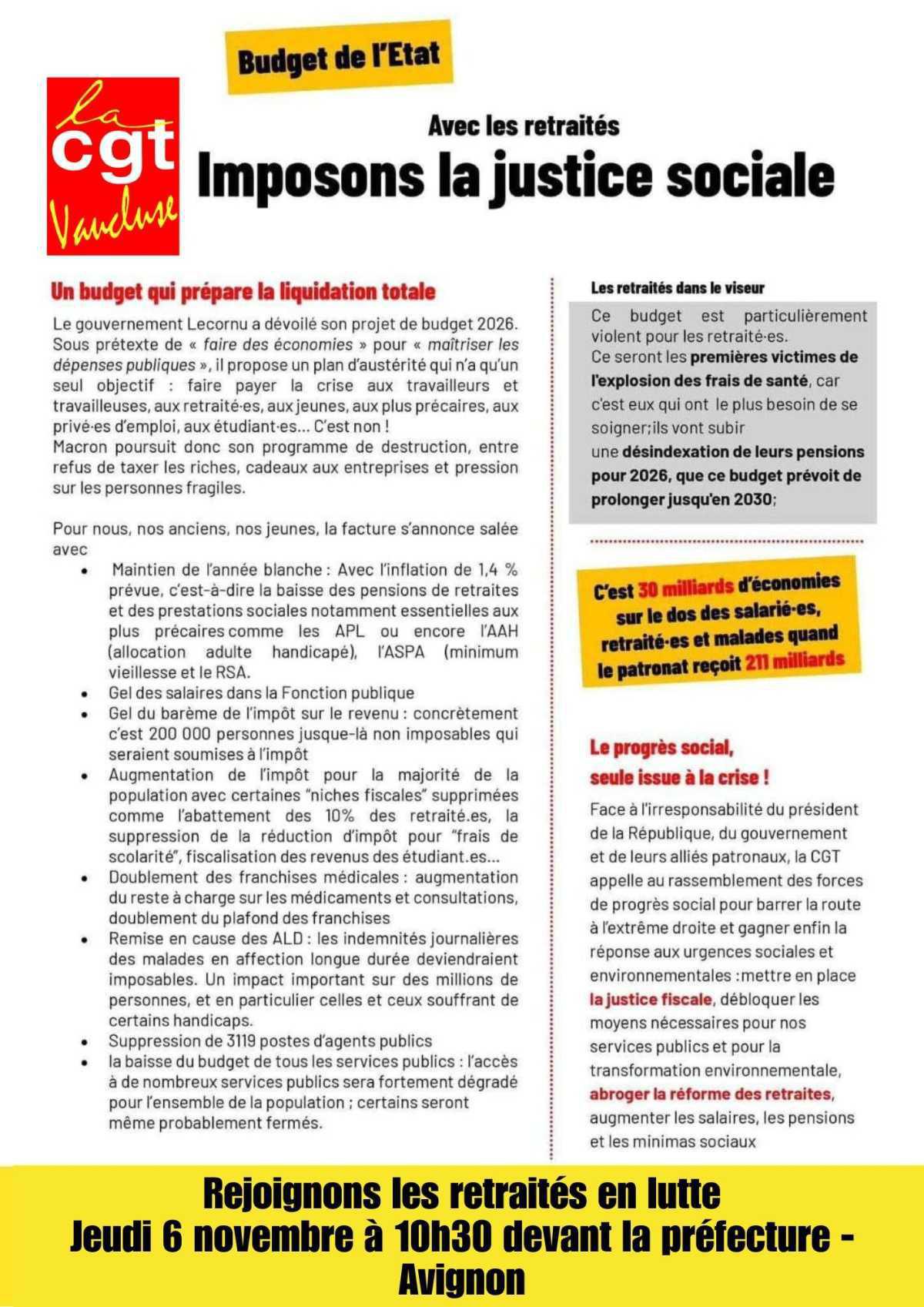 Rejoignons les retraités en lutte ! jeudi 6 novembre 2025 à 10h30 Rejoignons les retraités en lutte ! jeudi 6 novembre 2025 à 10h30
