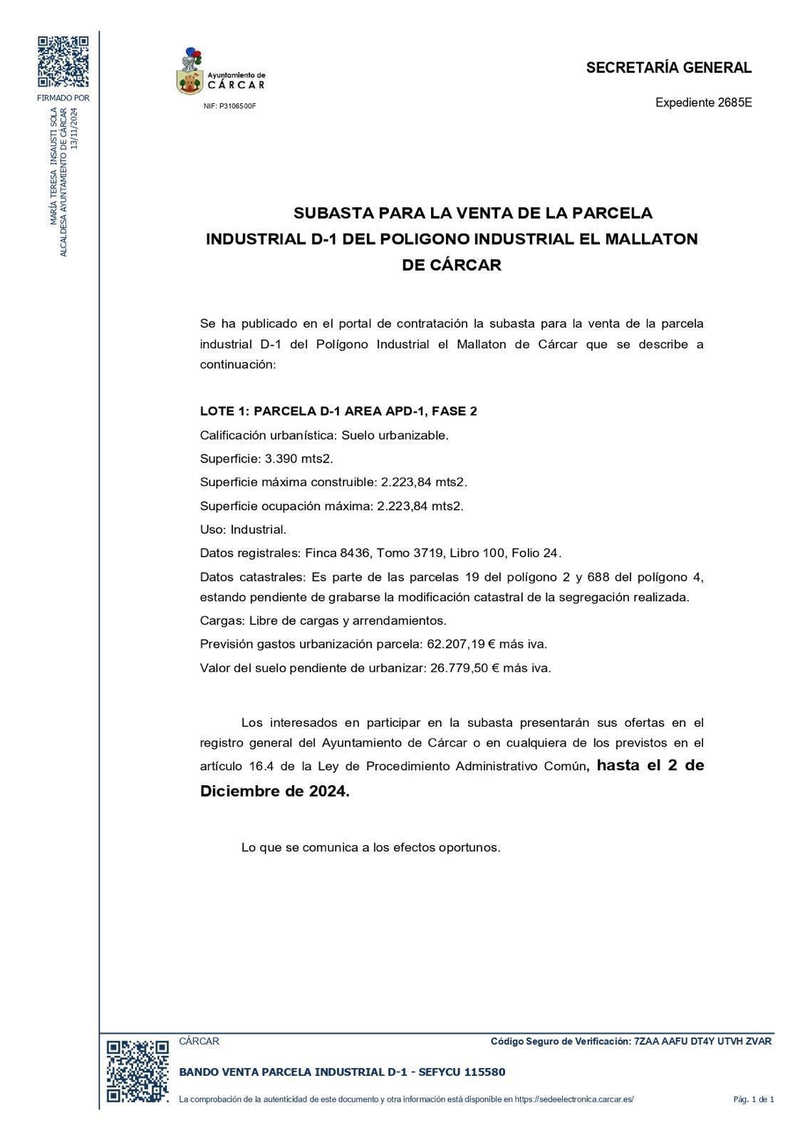 Subasta Parcela