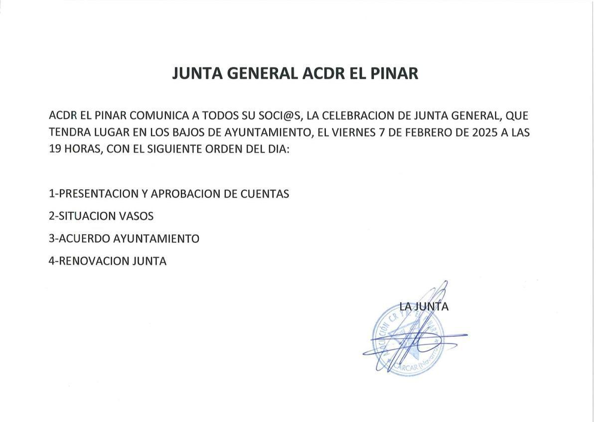 Junta General ACDR El Pinar Junta General ACDR El Pinar