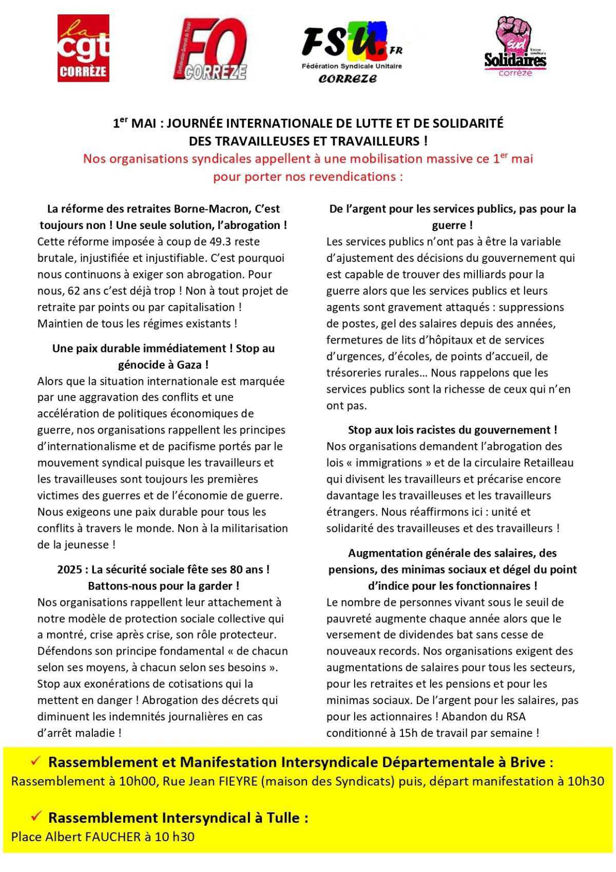 Rassemblements du 1er mai 2025 Rassemblements du 1er mai 2025