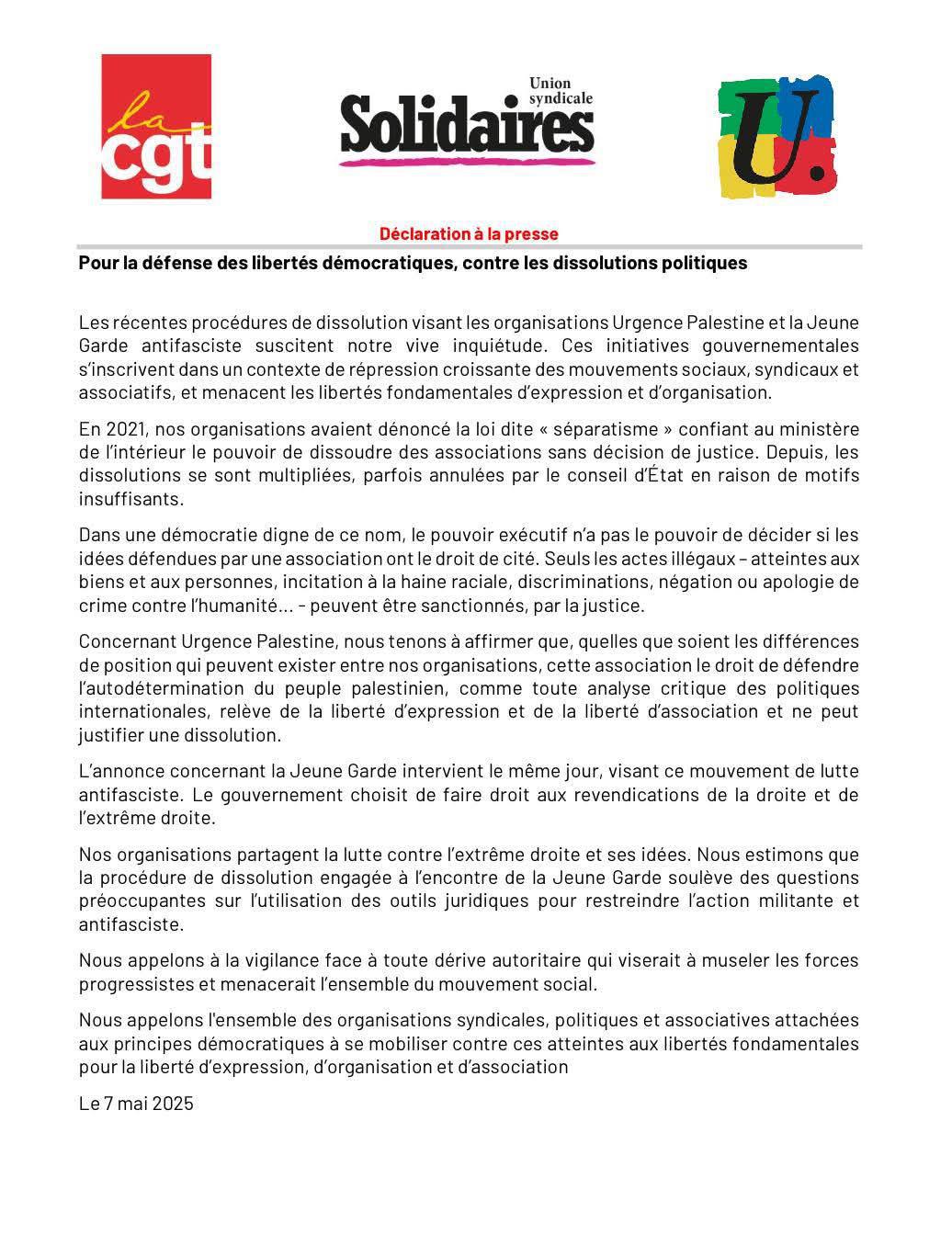 Soutien contre les dissolutions politiques d'associations