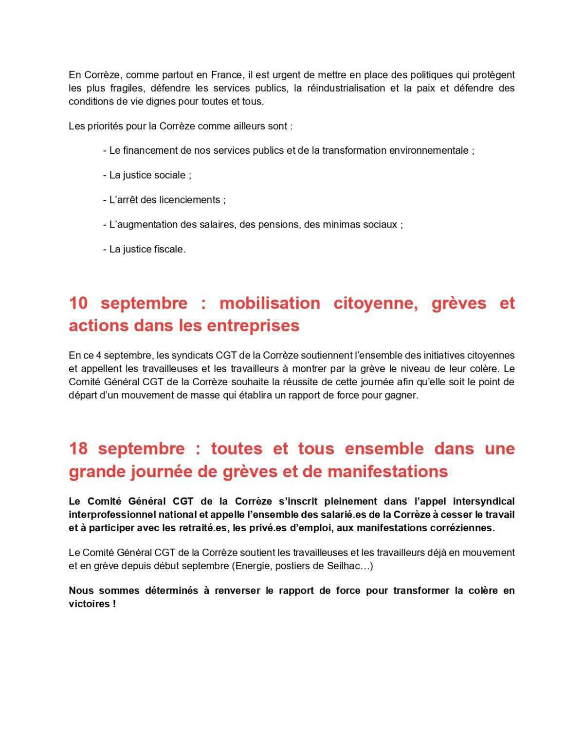 Appel du Comité Général UD CGT CORRÈZE 