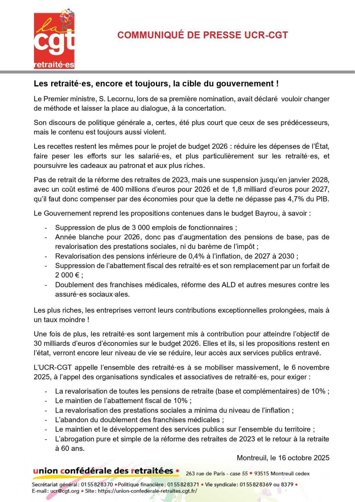 06/11 COMMUNIQUÉ DE PRESSE UCR-CGT 