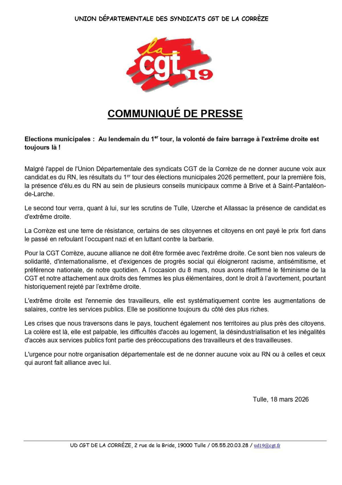 Municipales : Au lendemain du 1er tour, la volonté de faire barrage à l'extrême droite est toujours là !