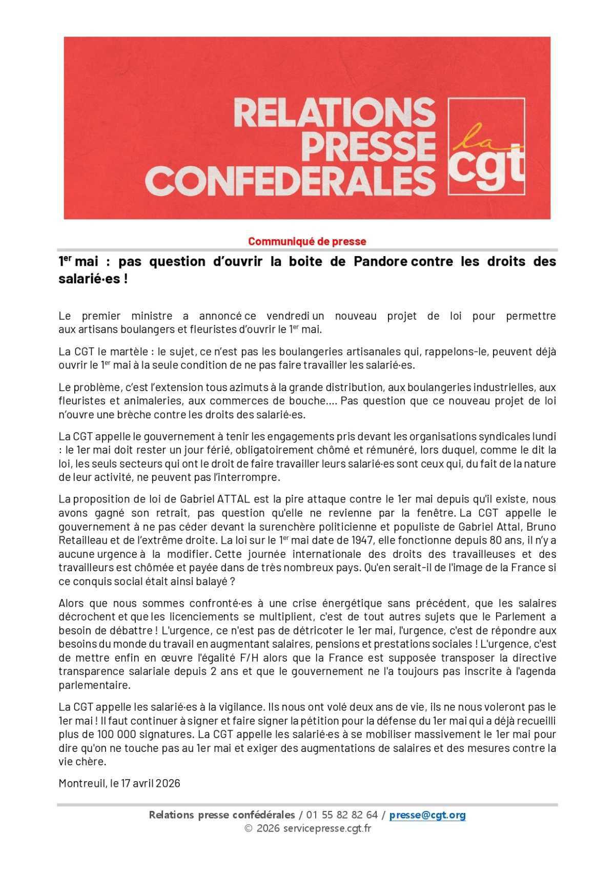 1er mai : pas question d’ouvrir la boite de Pandore contre les droits des salarié·es ! 1er mai : pas question d’ouvrir la boite de Pandore contre les droits des salarié·es !