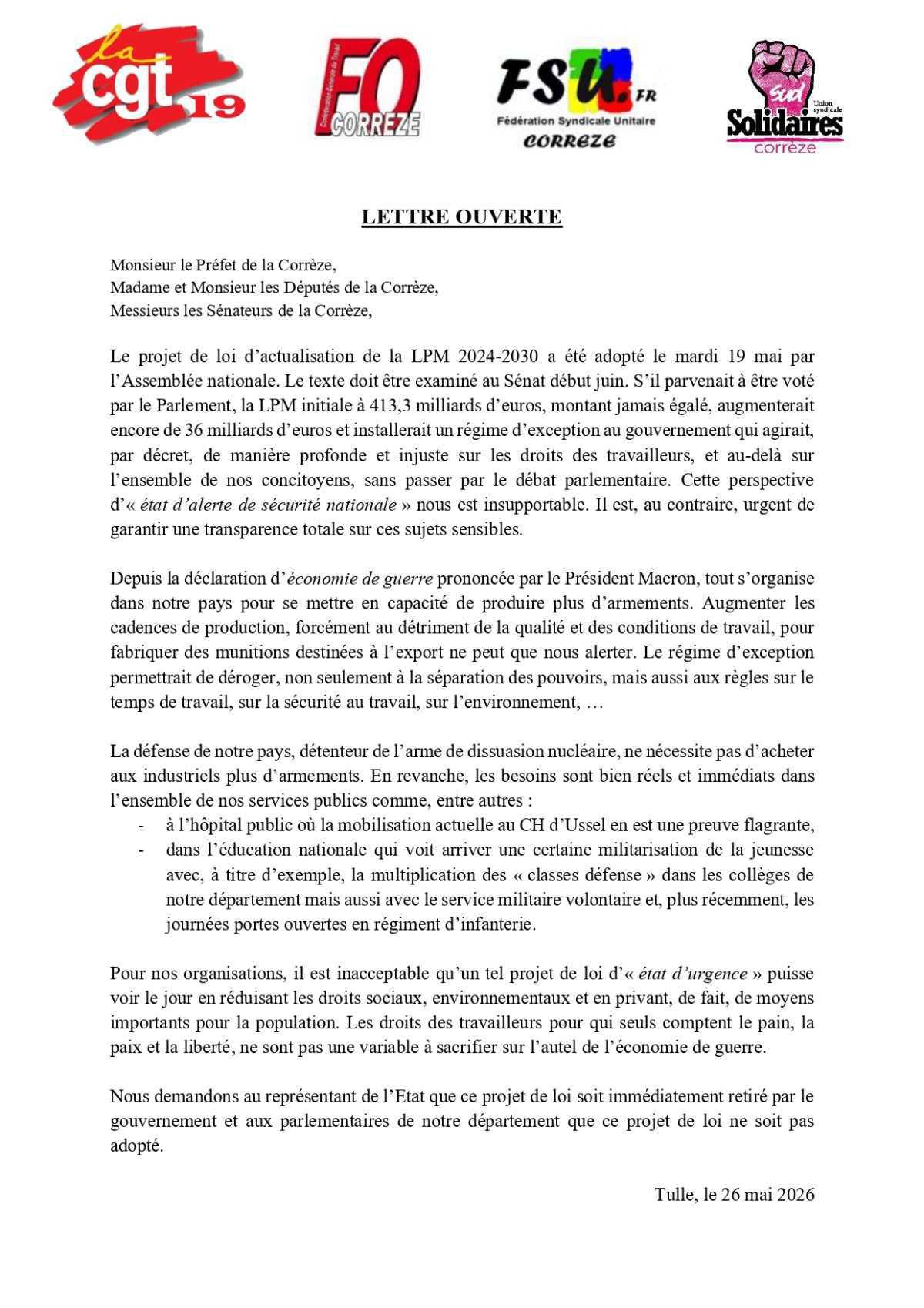 Lettre ouverte "NON" à la rallonge LPM