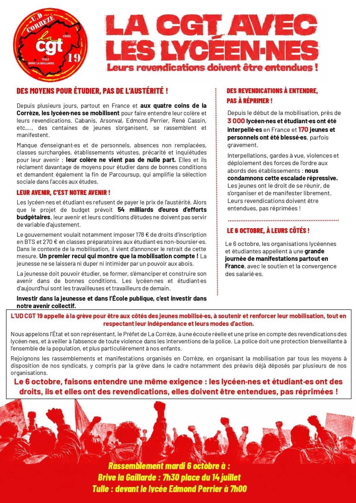 06/10 Mobilisation de soutien aux côtés des lycéennes et des lycéens 06/10 Mobilisation de soutien aux côtés des lycéennes et des lycéens
