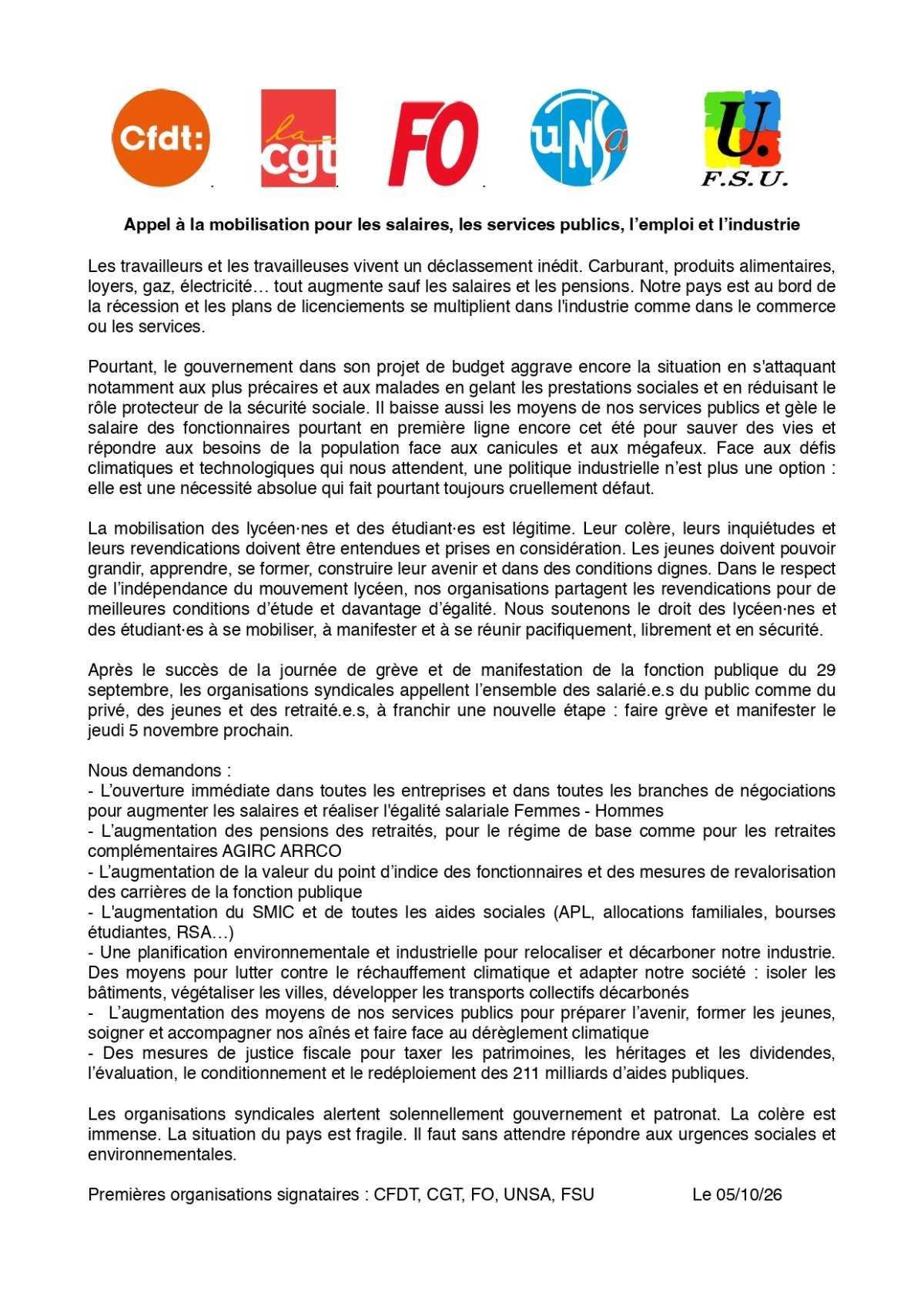 05/11 Grèves et manifestations pour les salaires, les services publics, l’emploi et l'industrie