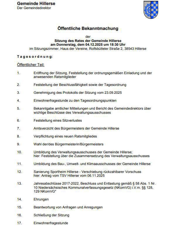 Gemeinderatssitzung Hillerse