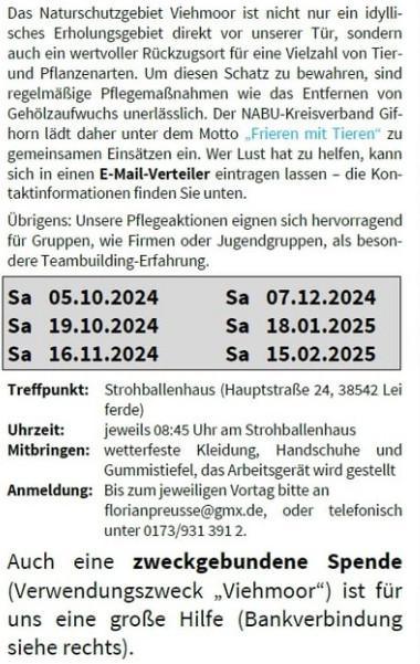 Viehmoor Leiferde - Pflegeeinsatz 2024/25 Sei dabei!