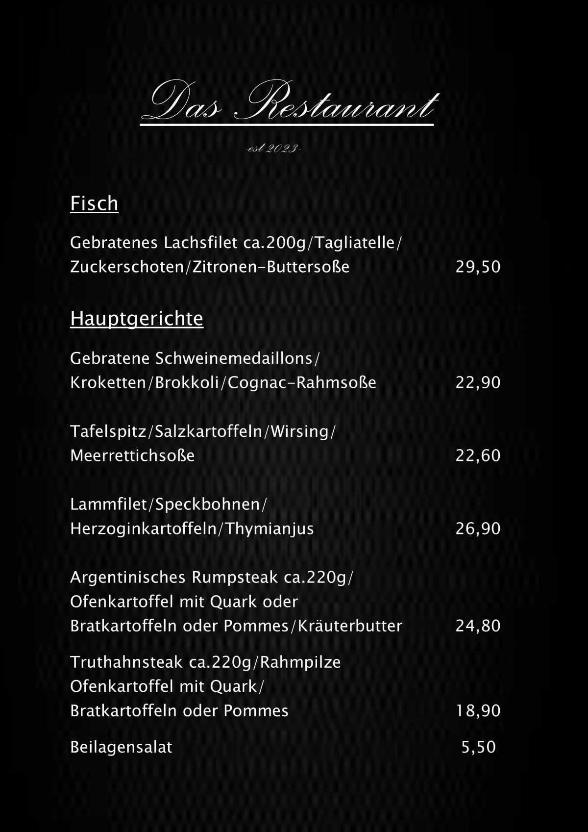 Das Restaurant - Neue Speisekarte