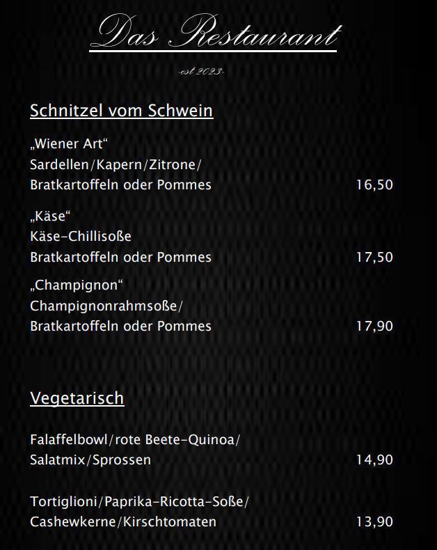 Das Restaurant - Neue Speisekarte