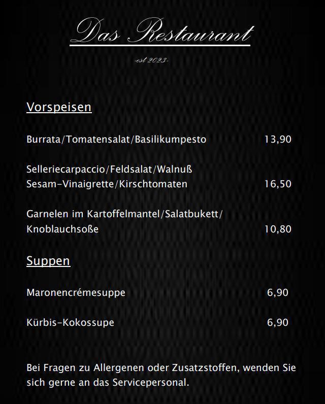 Das Restaurant - Neue Speisekarte