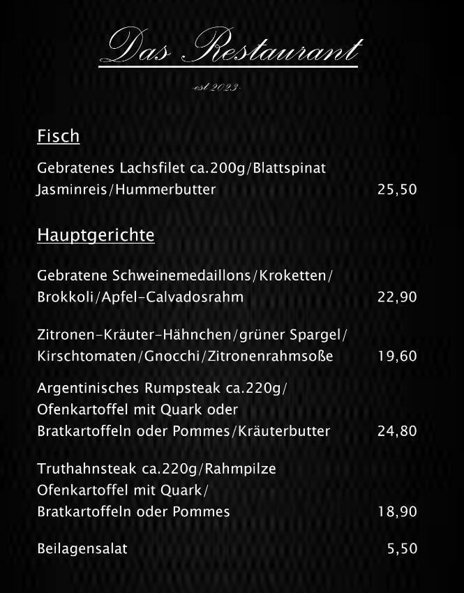 Das Restaurant - Neue Speisekarte