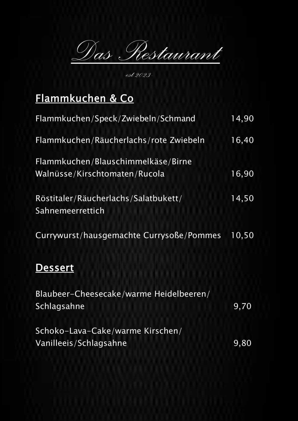 Das Restaurant - Neue Speisekarte