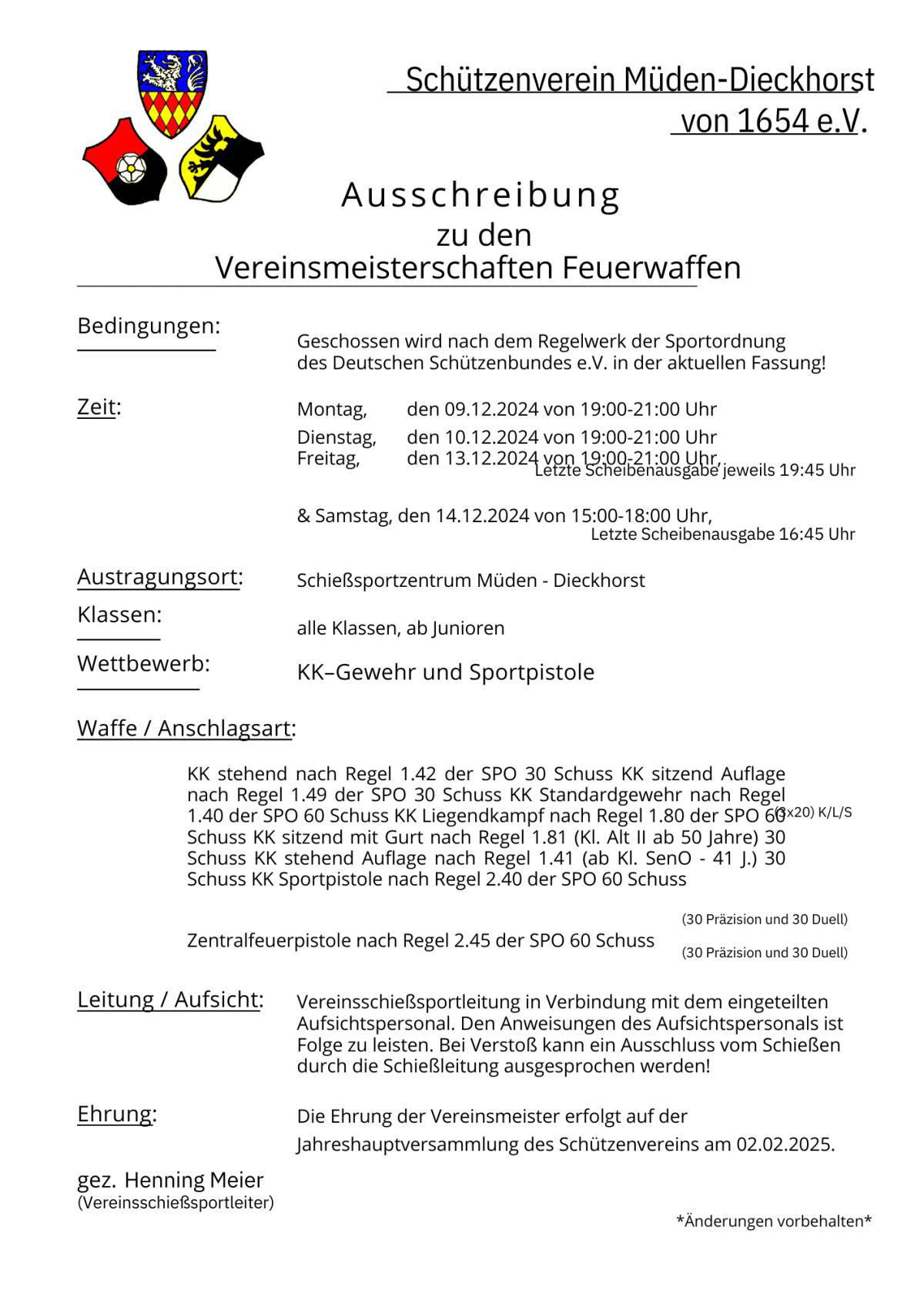 Vereinsmeisterschaft Schützenverein Müden