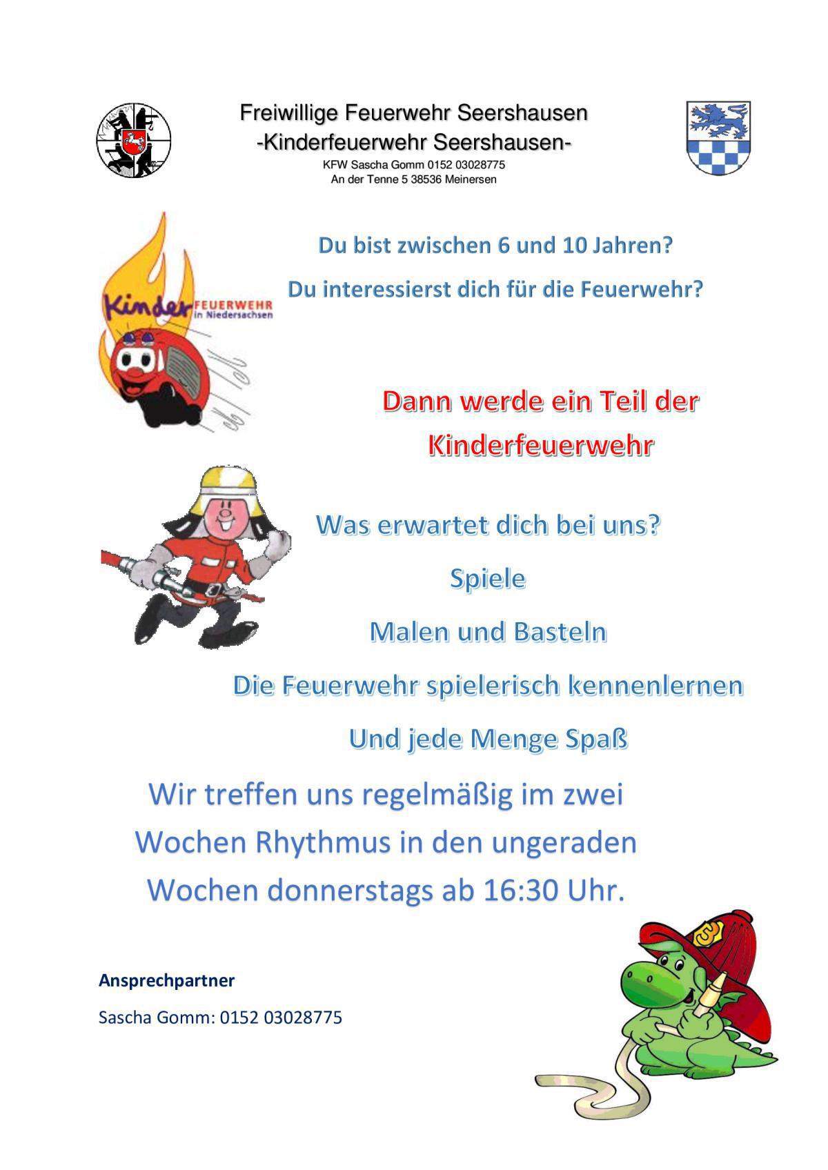 Werde ein Teil der Kinderfeuerwehr Seershausen (Dienstplan Aug-Okt 25)