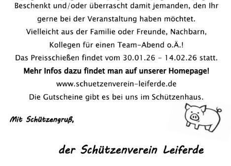 Schützenverein Leiferde – Weihnachtsinfo & Gutscheinaktion Schützenverein Leiferde – Weihnachtsinfo & Gutscheinaktion