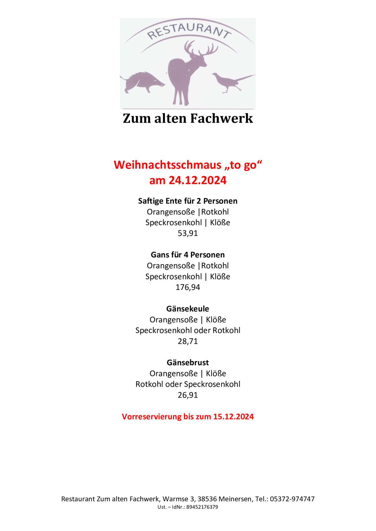 Gans- und Entengerichte zur Saison im "Zum alten Fachwerk"!