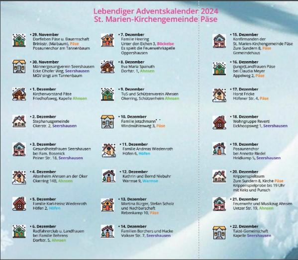 Ankündigung : Lebendiger Adventskalender Seershausen/Ahnen/Päse/Höfen/Böckelse