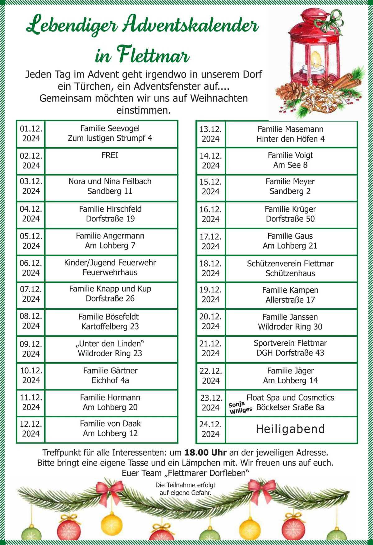 Ankündigung: Lebendiger Adventskalender in Flettmar