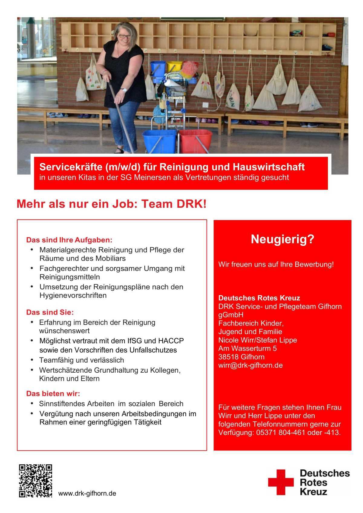 DRK sucht Servicekräfte (m/w/d) für Reinigung und Hauswirtschaft