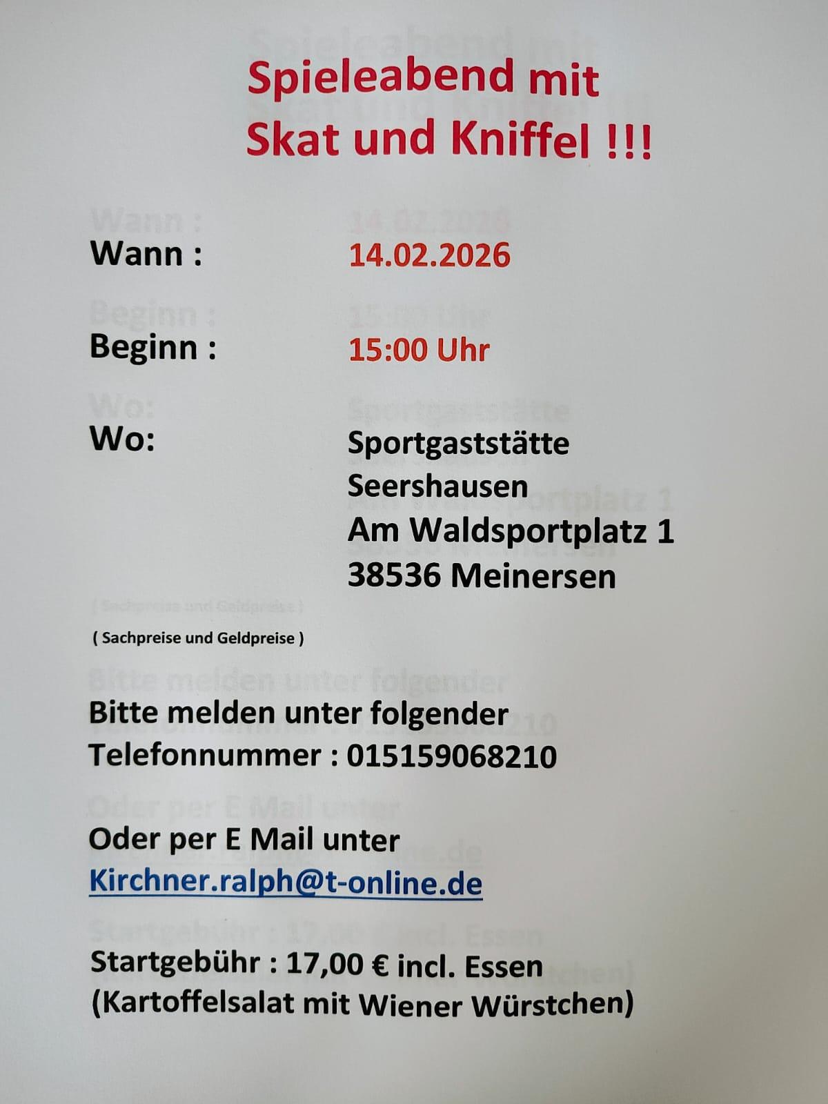 Skat- und Kniffelabend in Seershausen! Jetzt anmelden!