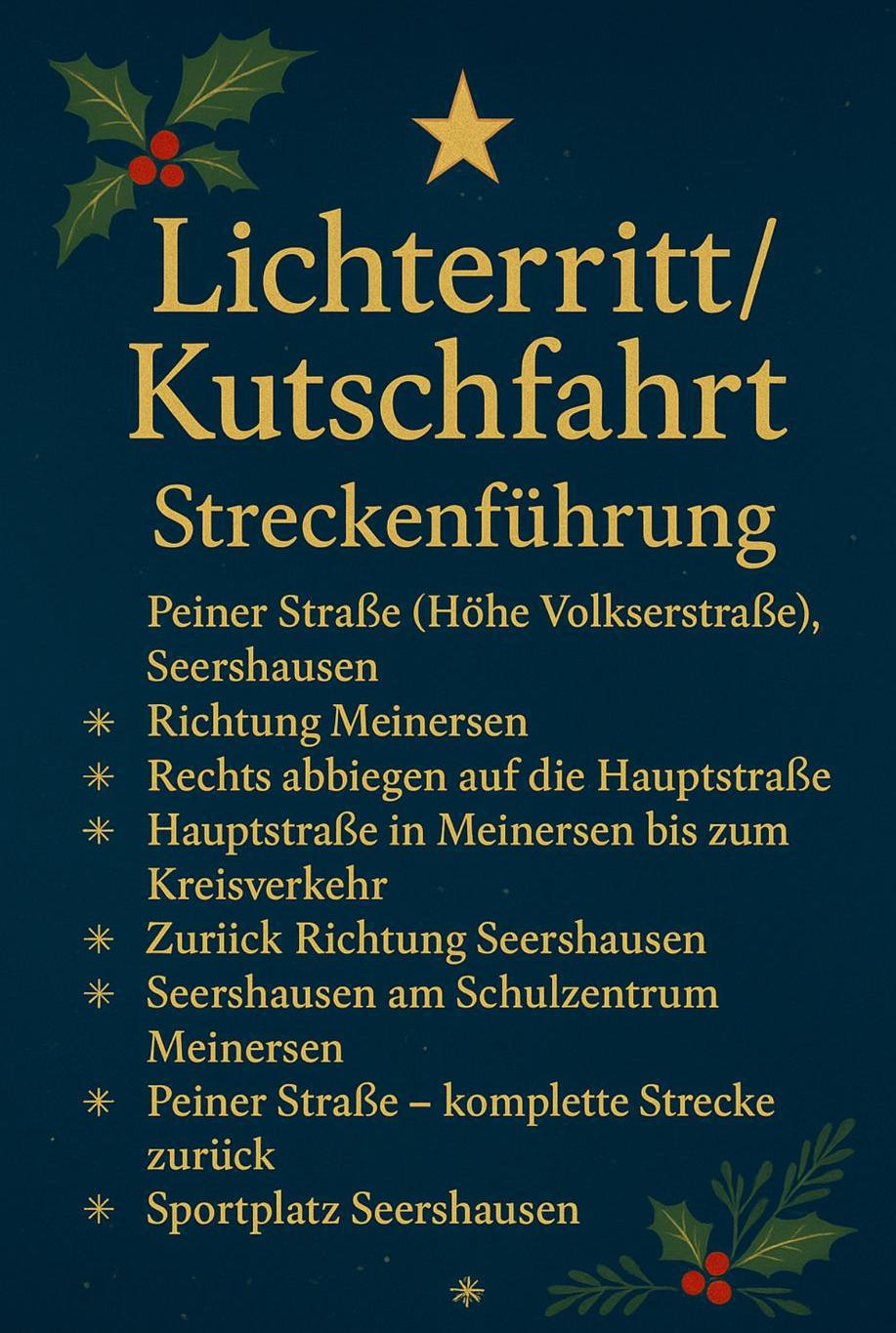Lichterritt & Kutschfahrt durch die Gemeinde Meinersen Lichterritt & Kutschfahrt durch die Gemeinde Meinersen